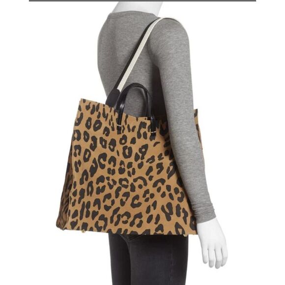 Clare V Brown Simple Leopard Animal Print Suede Large Tote Bag Detachable Strap - Picture 2 of 7